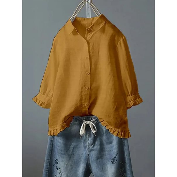Women's Pleated Textured Shirt Ruffled Hem Button Cuffs Three Quarter Sleeves Large Stock Available Export Style_ecoleips.com