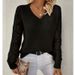 Effortless V-Neck Sweater Women's Lace Knit Top - Breathable Acrylic Pullover, Casual & Office Chic, S/M/L/XL (Beige, Black, Cream)_ecoleips.com