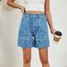 Women's Clothing Summer Washed Elastic Waist Workwear Casual Denim Shorts_ecoleips.com