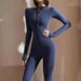 New High-waisted Slim-fit Jumpsuit For Women, Long-sleeved Solid Color Sports Fitness Suit, Stretchy Yoga Wear_ecoleips.com