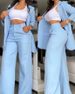 Women's Clothing, Elegant And Solid Color Split Sleeve Lapel Suit With Pockets And Straight Pants Suit_ecoleips.com