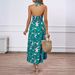 2026 Cross-Border European And American Summer Women's Vacation Floral Print Hollow Lace Halter Neck Flared Dress_ecoleips.com