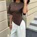 Women's Solid Color T-Shirt European American Style round Neck Irregular Hem Short Sleeve Top for Casual Fashion_ecoleips.com