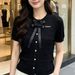 Yuanbiao 2026 Summer New Bow Tie Short Sleeve Knit Shirt For Women, Slim Fit, Elegant And Trendy Top_ecoleips.com