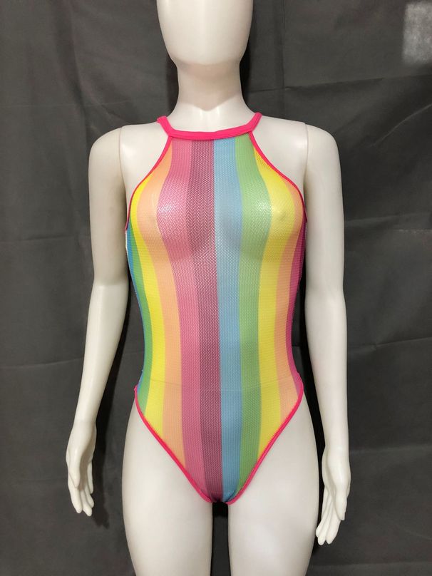 color matching halter neck sexy mesh bikini fun one piece swimsuit _ecoleips.com
