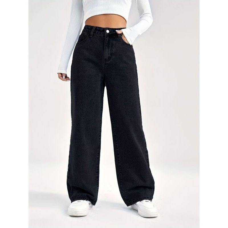 High Waist Women's Light Washed Jeans Loose Wide Leg Straight Pants Large Size Comfortable Fit Denim_ecoleips.com