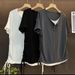 Fat MM Extra Large Size 150kg Summer Loose Contrasting Color Splicing Fake Two-piece Drawstring Design Short-sleeved T-shirt Top Women_ecoleips.com
