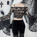 Women's Dark Style Long Sleeved Cardigan Sexy Top European American Style Button Trimmed Lace See through Outerwear_ecoleips.com