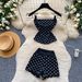 Women's Summer Outfit Gentle And Feminine Red Polka Dot Strapless Vest High Waisted Shorts Two Piece Set Slimming Simple_ecoleips.com