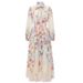 Floral Print V-Neck Dress With Bow Accent – Elegant A-Line Maxi Dress (White-Purple/White-Red/Beige, S-Xxl)_ecoleips.com