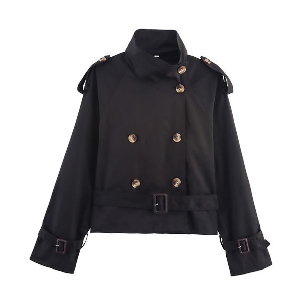Women's Clothing Spring/Autumn Short Trench Coat Women's Short Trench Coat With Belt & Lapel Collar – Khaki/Black/Dark Brown (Sizes S, M, L)_ecoleips.com