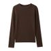 Women's Clothing Tencel Lyocell Long Sleeve Base Shirt Round Neck Brushed High End Solid Color T-Shirt For Autumn Winter Regular Fit_ecoleips.com