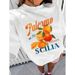 Women's Orange Print T-Shirt Round Neck Short Sleeve Fruit Letter Pattern Top European American Style Summer Fashion_ecoleips.com