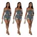 Women's Slim-Fit Denim Jumpsuit – Stretchy Tube Top Romper With Adjustable Straps (Blue-Gray, S-2XL)_ecoleips.com