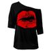 . European American Spring And Autumn Women's Retro Big Lips Print 80s Style Off-Shoulder Mid-Sleeve T-Shirt_ecoleips.com