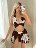 2026 New Women's European And American Style Two-Piece Skirt Swimsuit Feminine Sexy Printed Mesh Patchwork Bikini Swimwear_ecoleips.com