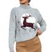 Christmas Sweater Women's Fashion Semi-Turtle Neck Long Sleeve Pullover With Reindeer Jacquard Knit Top_ecoleips.com
