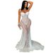 Women's Lace Sheer Evening Dress – Sexy Backless Slit Gown With Spaghetti Straps (S-XXL, Black/White)_ecoleips.com