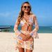 Women's Floral Print Bikini Set With Long-Sleeve Cover-Up – UPF 50+ Rash Guard & High-Waist Bottoms (S-XL, Orange/Pink/Lavender)_ecoleips.com
