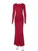 Hugcitar Solid Long Sleeve Backless Bandage Ruched Sexy Bodycon Maxi Prom Dress 2025 Spring Women Outfits Evening Party Birthday_ecoleips.com