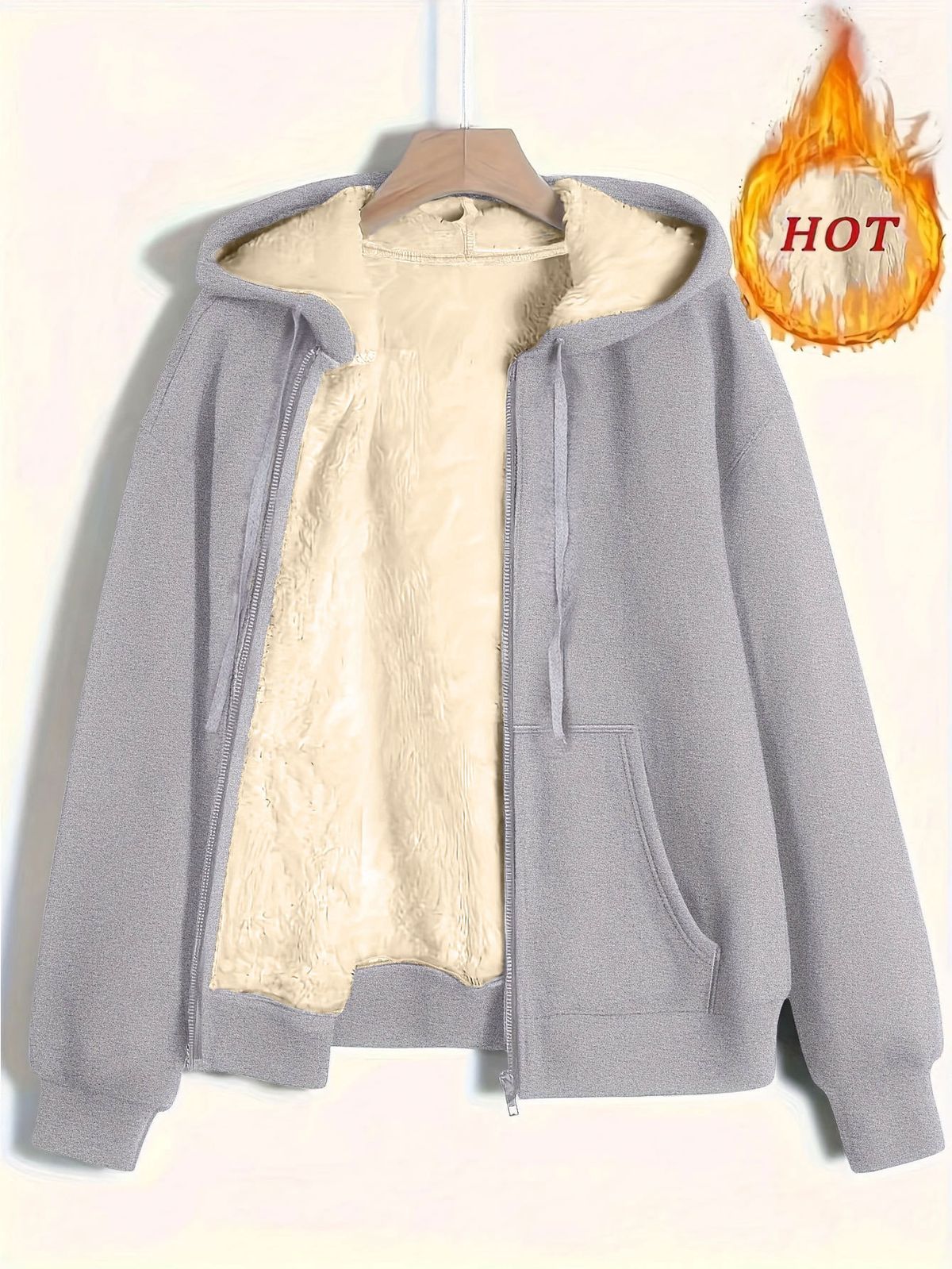 Women's Clothing Fleece Hooded Zip-Up Jacket - Soft & Warm Winter Coat, Casual Loose Fit, 3D Embroidery, Stylish Outerwear For Daily Commute_ecoleips.com