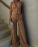 Women's Clothing Apricot Commuter Halter Vest Set Casual Pants_ecoleips.com