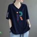 Women's V Neck Short Sleeved T-Shirt Loose Fit Plus Size Slimming Fashionable Printed Top New Summer Style_ecoleips.com