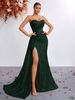 Women's Luxurious Sequined Strapless Evening Gown High Waisted Slit Fishtail Elegant Sophisticated Dress for Banquets Summer Spring/Autumn Regular Size_ecoleips.com