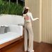 MUZI Slim-Fit Long-Sleeve Yoga Top For Women With Loose High-Waisted Wide-Leg Sports Pants Two-Piece Set_ecoleips.com