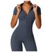 Women's Onesie Short-sleeved Trousers Solid Color Zipper Crew Neck_ecoleips.com