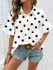 Women's Polka Dot Short Sleeve Shirt Lapel Ruffled Loose Casual Top European American Style New 2026_ecoleips.com