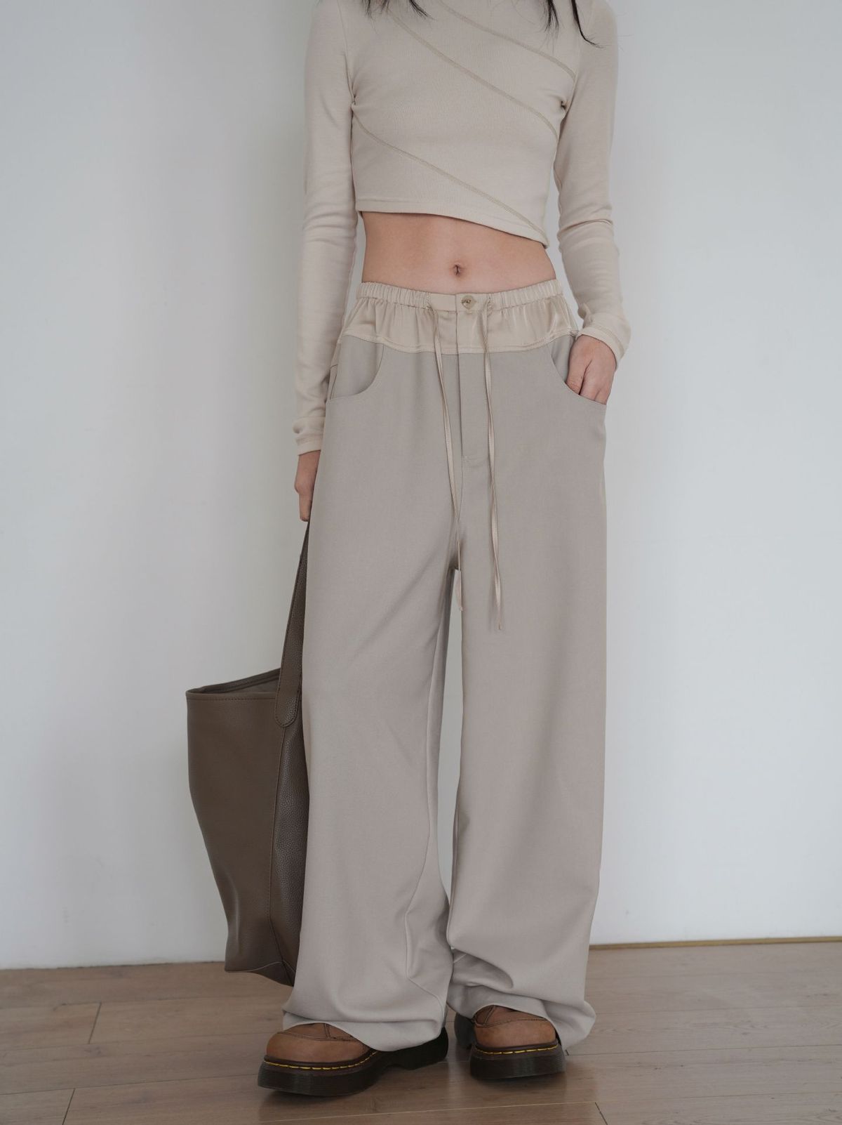 Dosing Color-matching New Yoga Pants Women's Loose Slimming Wide-leg Pants Color-matching Straight-leg Casual Pants_ecoleips.com