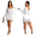 Women's Clothing U Neck Long Sleeved Sexy Backless Top Hip Skirt Splicing Feather Suit_ecoleips.com