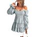 2025 European And American Autumn New Solid Color Waist-Cinching Pleated A-Line Sexy Off-Shoulder Dress_ecoleips.com