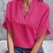 Women's V Neck Shirt Short Sleeved Pullover Casual Versatile Solid Color European And American Style Summer Top_ecoleips.com