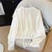 Women's Clothing Women's French Style White Long Sleeved Shirt Round Neck Slimming Petite Fit Top For Spring For Formal & Casual_ecoleips.com
