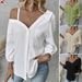 Women's Clothing Three Quarter Sleeve Off Shoulder Cardigan Textured Single Breasted Casual Shirt_ecoleips.com