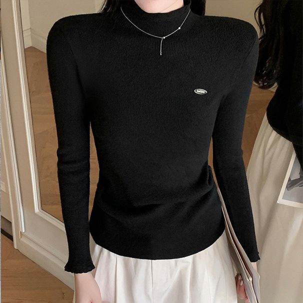 Aria Basics Aria Basics KANING French-style Lace Half-high Collar Fleece-lined Knit Base Shirt, New Autumn Winter Soft And Cozy Integrated_ecoleips.com