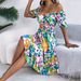 2026 Spring/Summer European And American Casual Floral Square Neck Short Sleeve Waist-Cinching Ruffle A-Line Dress_ecoleips.com