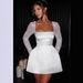Women's Clothing Sexy Low Cut Solid Color Square Neck A Line Skirt For Women Winter New Personalized Lace Splicing Long Sleeved Dress_ecoleips.com