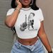Women's Clothing Street Style Print Short Sleeveless Graphic Tee Casual Summer Fashion Top Fits True To Size_ecoleips.com