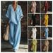 Women's Fashion Casual Two Piece Set V Neck Loose Short Sleeved Top with Solid Color Trousers European And American Style_ecoleips.com