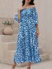 2024 Independent Brand Women's Elegant Floral Print Ruched Off-Shoulder Pocket Long Dress With Large Hem_ecoleips.com