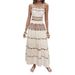 Bohemian Beach Cover-Up Set – Fringe Trim Halter Top & Maxi Skirt (White) |Polyester, Lightweight, Flowy Ethnic Print For Vacations & Festivals_ecoleips.com