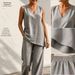 Women's Linen Style Breathable Vest Set plus Size Casual Loose Two Piece Set Wide Leg Pants 2026 New Arrival_ecoleips.com