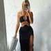 Women's Summer Sexy Halter Neck Hollowed out Waist Solid Color Tie High Slit Dress European And American Wholesale Trade_ecoleips.com