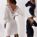 Sexy Backless Lace Dress – V-Neck Bodycon Midi Dress With Hollow-Out Details (XS-XXXL, Black/White, Stretch Fabric)_ecoleips.com