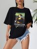 Women's Black round Neck T-Shirt Simple Casual Export Top with Oil Painting Print Loose Fit Short Sleeve Fashionable_ecoleips.com