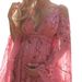 2026 New European American V-neck Floral Pink Long For Autumn And Winter, Plus Size Maternity Dress With Large Hem_ecoleips.com
