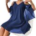 Summer Women's Off-Shoulder Chiffon Dress Solid Color V-Neck Elegant European American Style Stock Photo_ecoleips.com